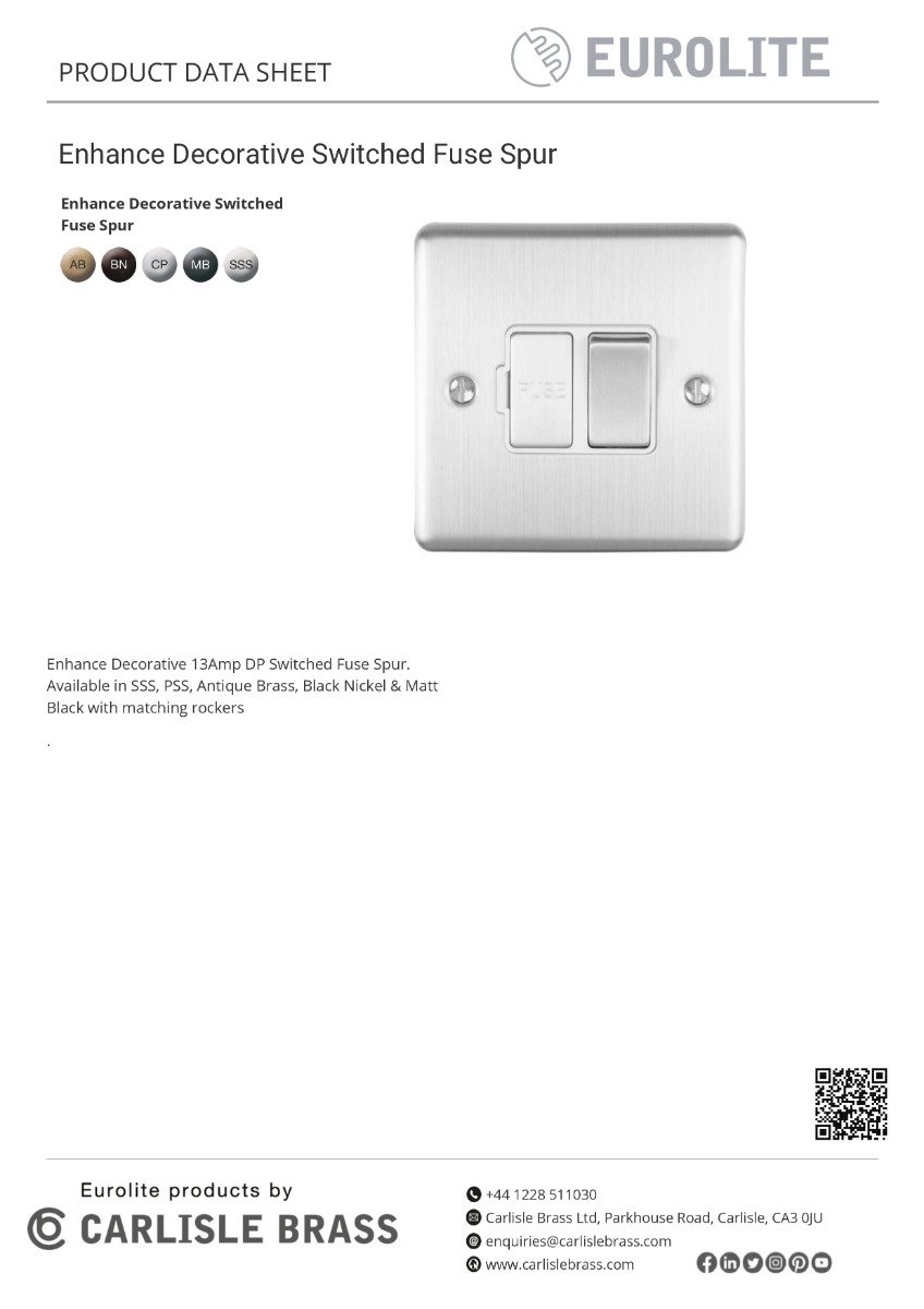 Eurolite Enswfssw 13Amp Dp Switched Fuse Spur Satin Enhance Range White Trim