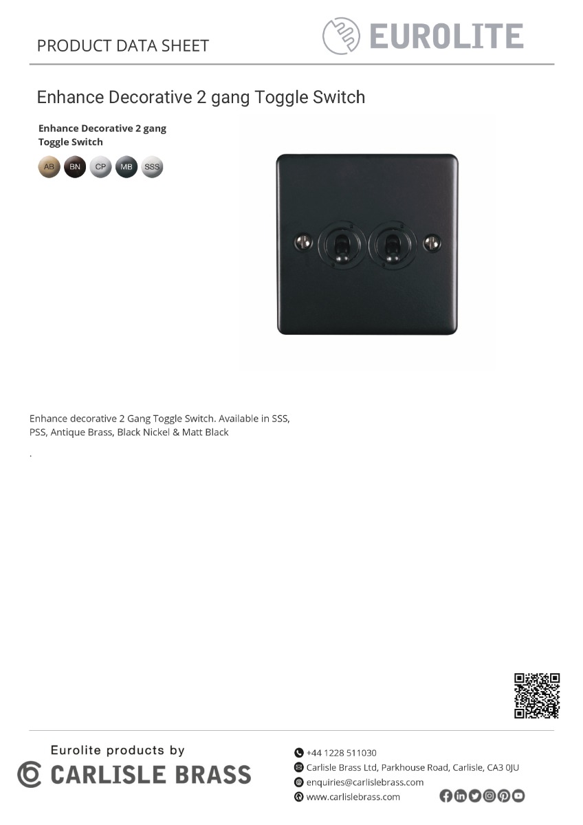 Eurolite Ent2Swss 2 Gang 10Amp 2Way Switch Satin Enhance Range