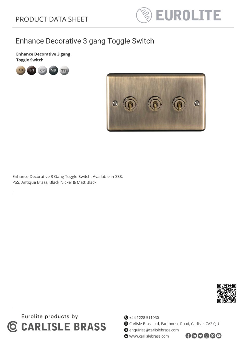 Eurolite Ent3Swmbb 3 Gang Toggle Switch Matt Black Enhance Range