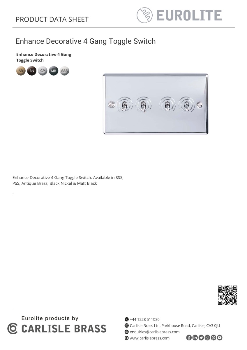 Eurolite Ent4Swmbb 4 Gang Toggle Switch Matt Black Enhance Range