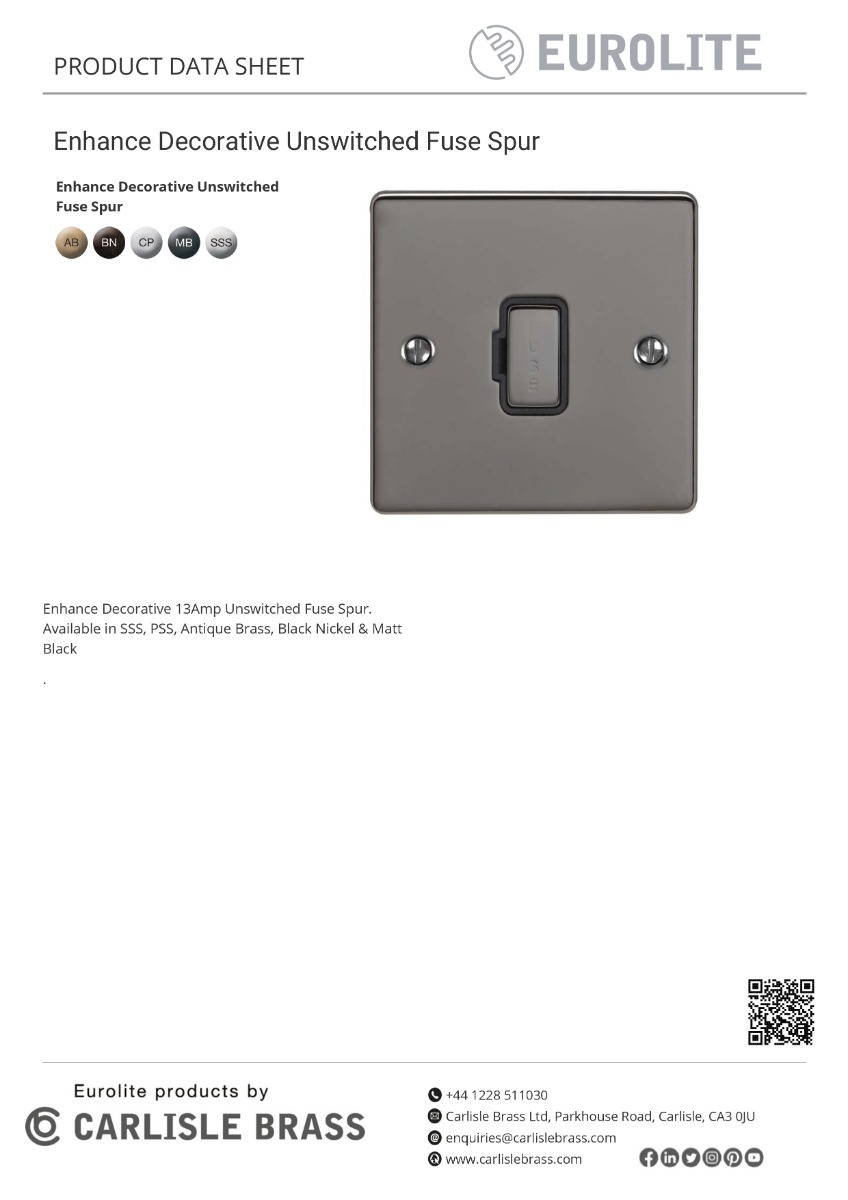 Eurolite Enuswfssg 13Amp Unswitched Fuse Spur Satin Enhance Range Grey Trim