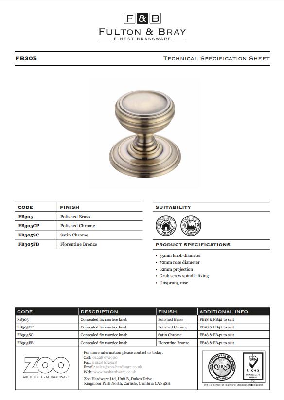 Zoo Hardware Fulton & Bray Concealed Fix Mortice Door Knobs, Polished Brass - (Sold In Pairs)