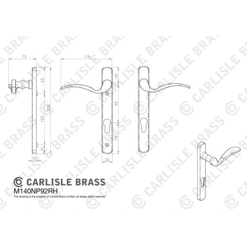 Carlisle Brass M140NP92RHSC Narrow Plate - Scroll Lever Furniture (92mm C/C) (On1) Satin Chrome
