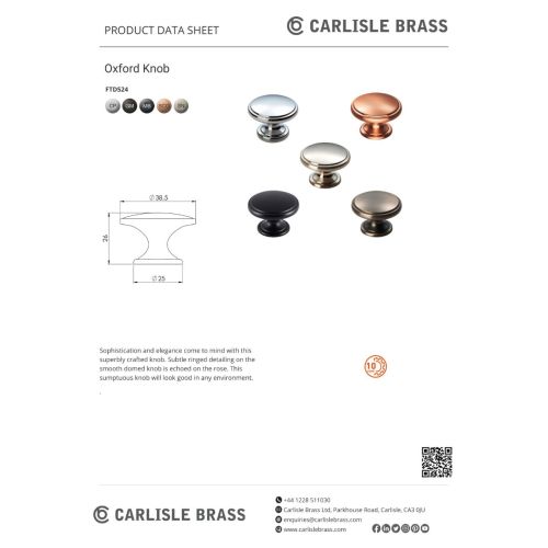 Carlisle Brass FTD524SGM Oxford Knob 32mm 32mm Gun Metal