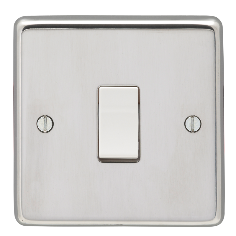 Eurolite Sss20Asw 1 Gang 20Amp Dp Switch Round Edge Satin Stainless Steel Plate Matching Rocker