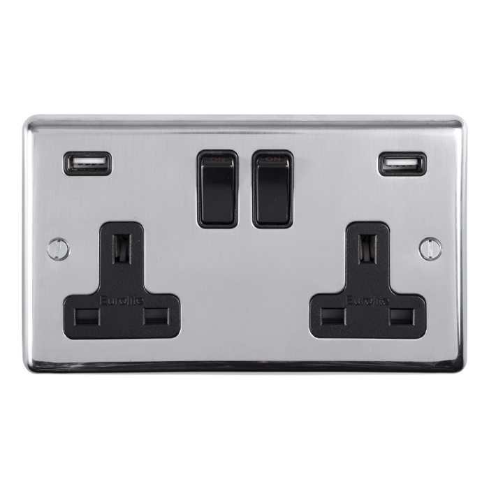 Eurolite Stainless steel 2 Gang Usb Socket - Polished Stainless Steel