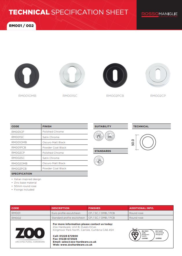 Zoo Hardware Euro profile round escutcheon 50mm rose dia