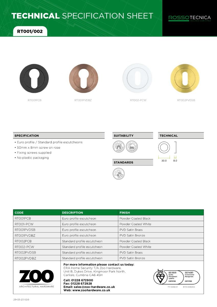 Zoo Hardware Euro Profile Escutcheon - Rosso - PVD Black RT001-PVDBLK