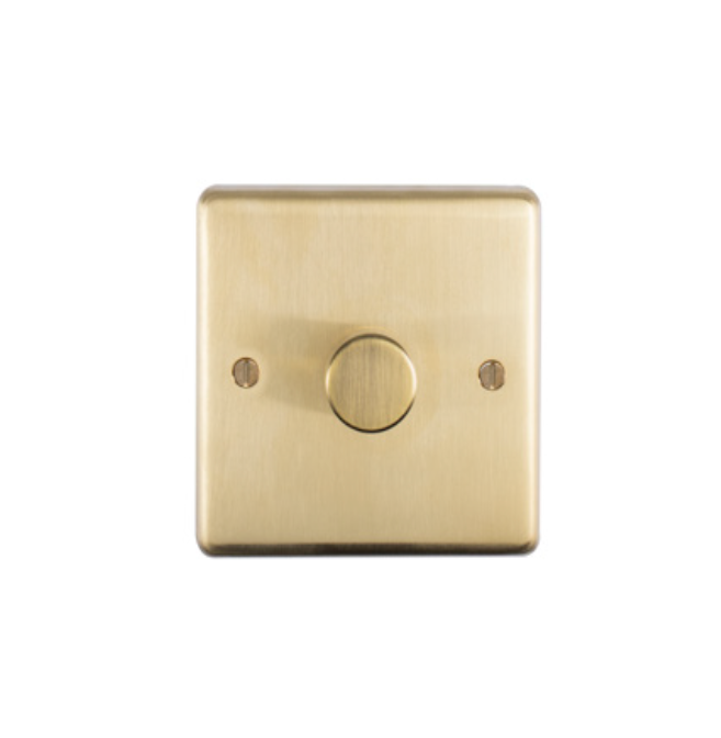 Eurolite Sb1Dled 1 Gang Led Push On Off 2Way Dimmer Round Edge Satin Brass Plate Polished Brass Knob