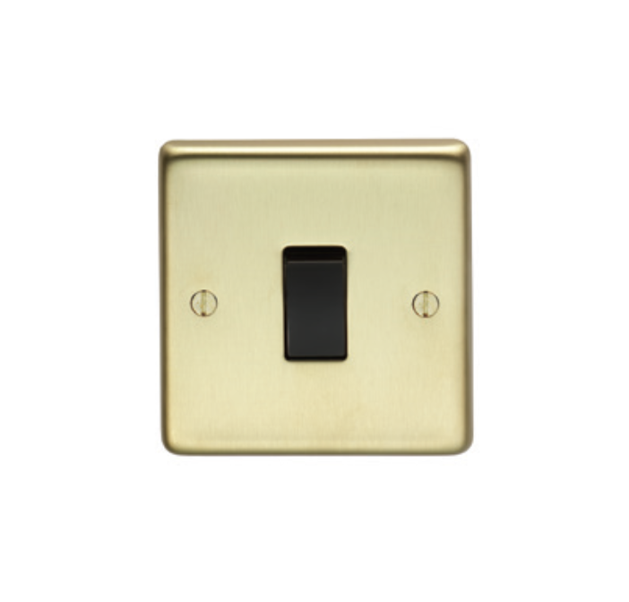 Eurolite Sb20Asww 1 Gang 20Amp Dp Grid Switch Round Edge Satin Brass Plate White Rocker