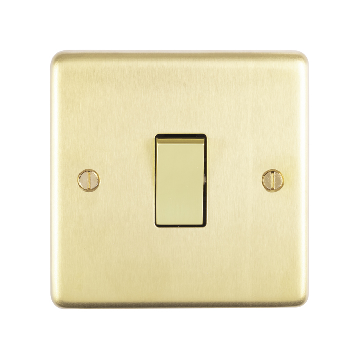Eurolite Sbint 1 Gang 10Amp Intermediate Switch Round Edge Satin Brass Plate Polished Brass Rocker