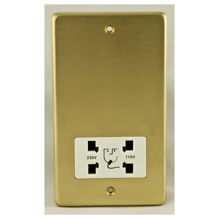 Eurolite Sbshsw Dual Voltage Shaver Socket Round Edge Satin Brass Plate White Interior