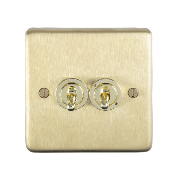 Eurolite Sbt2Sw 2 Gang 10Amp 2Way Toggle Switch Round Edge Satin Brass Plate