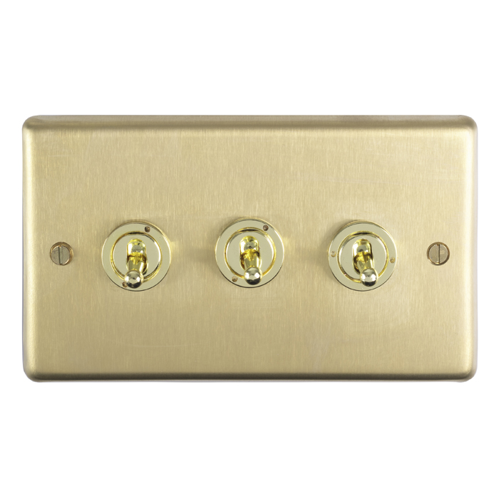 Eurolite Sbt3Sw 3 Gang 10Amp 2Way Toggle Switch Round Edge Satin Brass Plate