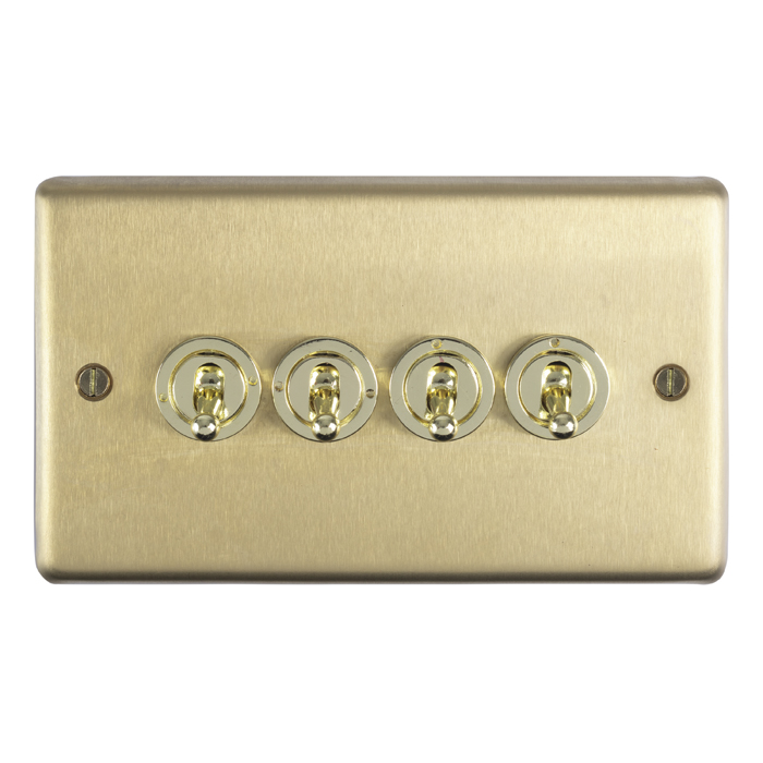 Eurolite Sbt4Sw 4 Gang 10Amp 2Way Toggle Switch Round Edge Satin Brass Plate