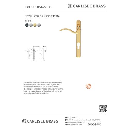 Carlisle Brass M140NP92RHSC Narrow Plate - Scroll Lever Furniture (92mm C/C) (On1) Satin Chrome