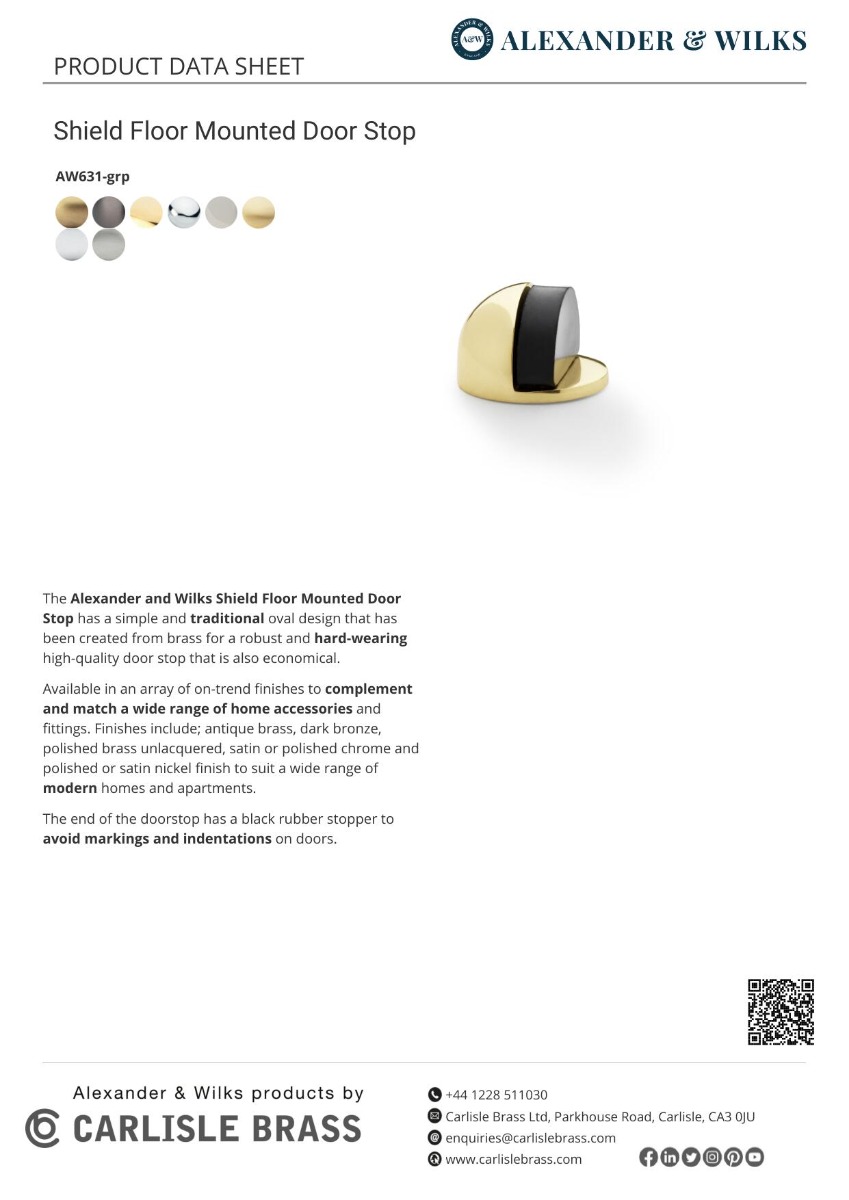 Alexander And Wilks Floor Mounted Oval Shielded Doorstop 45mm Polished Chrome AW631PC