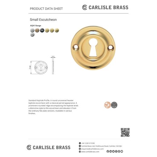 Carlisle Brass AQ41SB Victorian Escutcheon Lock Profile Round Face Fix Satin Brass