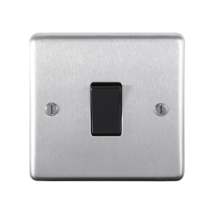 Eurolite Sss20Aswb 1 Gang 20Amp Dp Switch Round Edge Satin Stainless Steel Plate Black Rocker