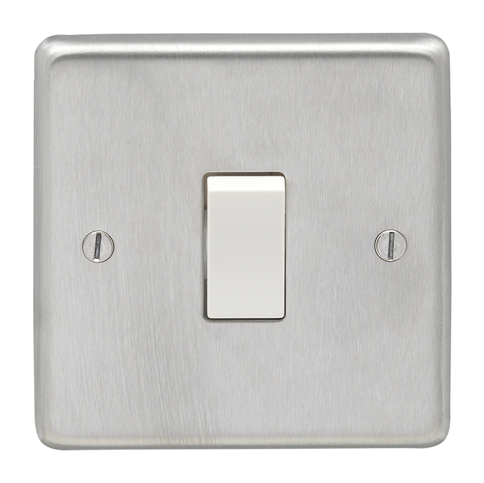 Eurolite Sss20Asww 1 Gang 20Amp Dp Switch Round Edge Satin Stainless Steel Plate White Rocker