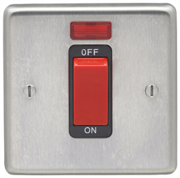 Eurolite Sss45Aswnsb 45Amp Dp Cooker Switch With Neon Single Round Edge Satin Stainless Steel Plate Red Rocker Black Trim