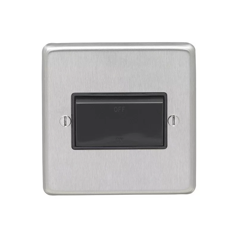 Eurolite Sssfswb 6Amp Fan Isolator Switch Round Edge Satin Stainless Steel Plate Black Rocker