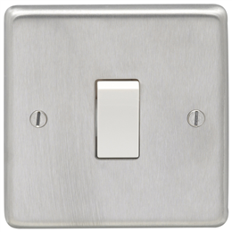 Eurolite Sssintw 1 Gang 10Amp Intermediate Switch Round Edge Satin Stainless Steel Plate White Rocker