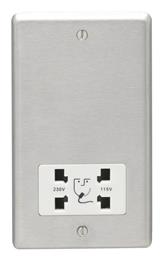 Eurolite Sssshsw Dual Voltage Shaver Socket Round Edge Satin Stainless Steel Plate White Interior