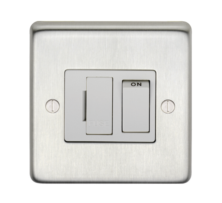 Eurolite Sssswfb 13Amp Dp Switched Fuse Spur Round Edge Satin Stainless Steel Plate Black Rocker