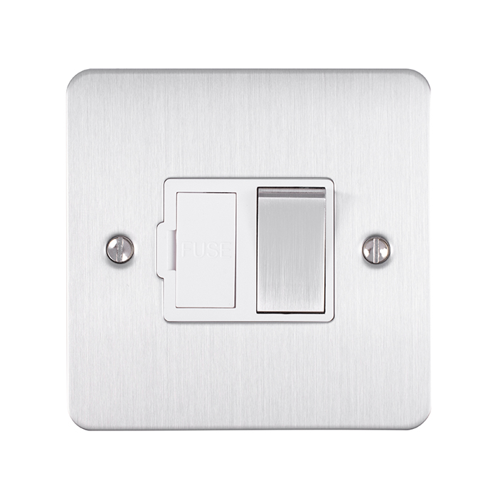 Eurolite Sssswfssw 13Amp Dp Switched Fuse Spur Round Edge Satin Stainless Steel Plate Matching Rocker White Interior