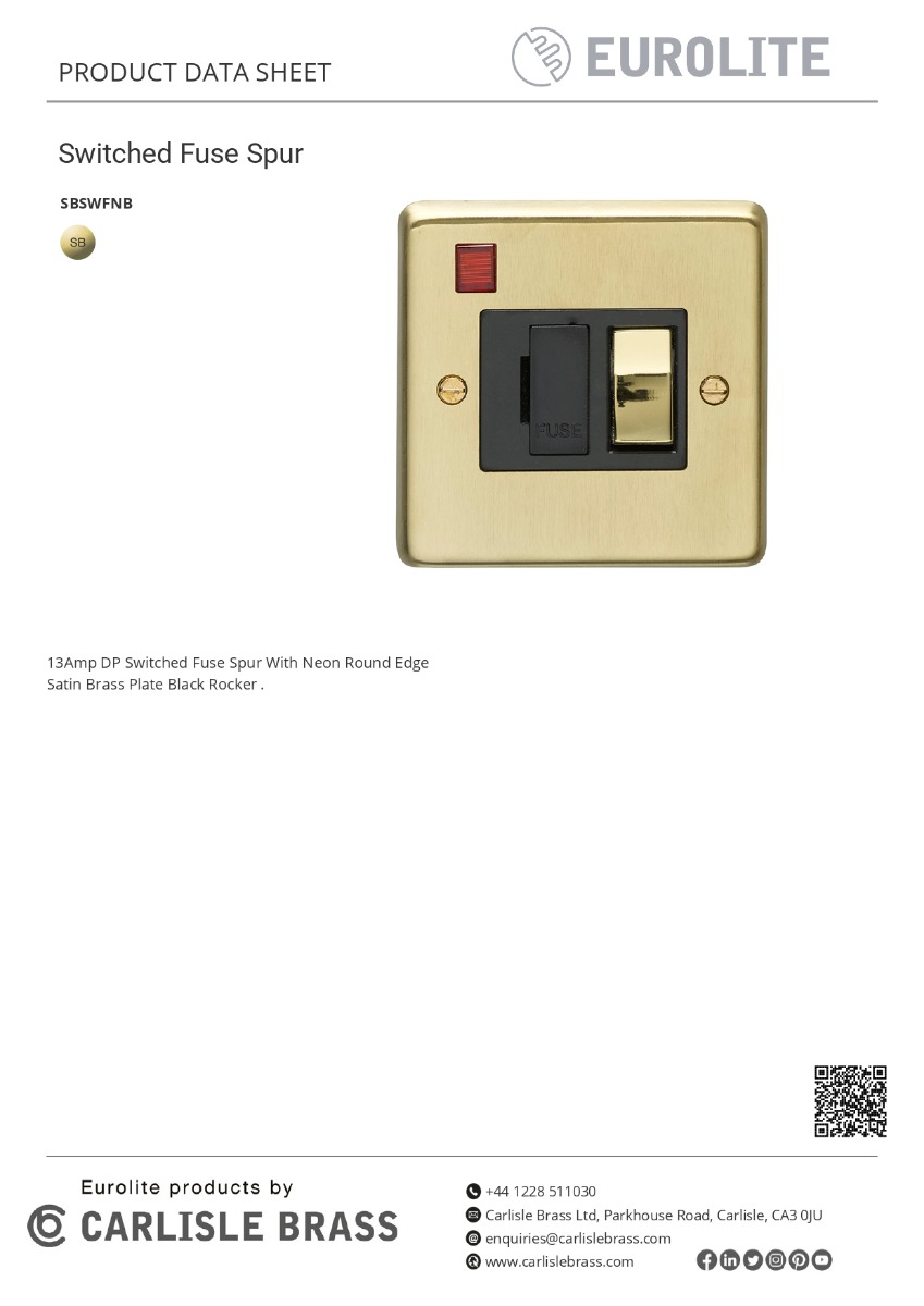 Eurolite Stainless steel Switched Fuse Spur - Satin Brass