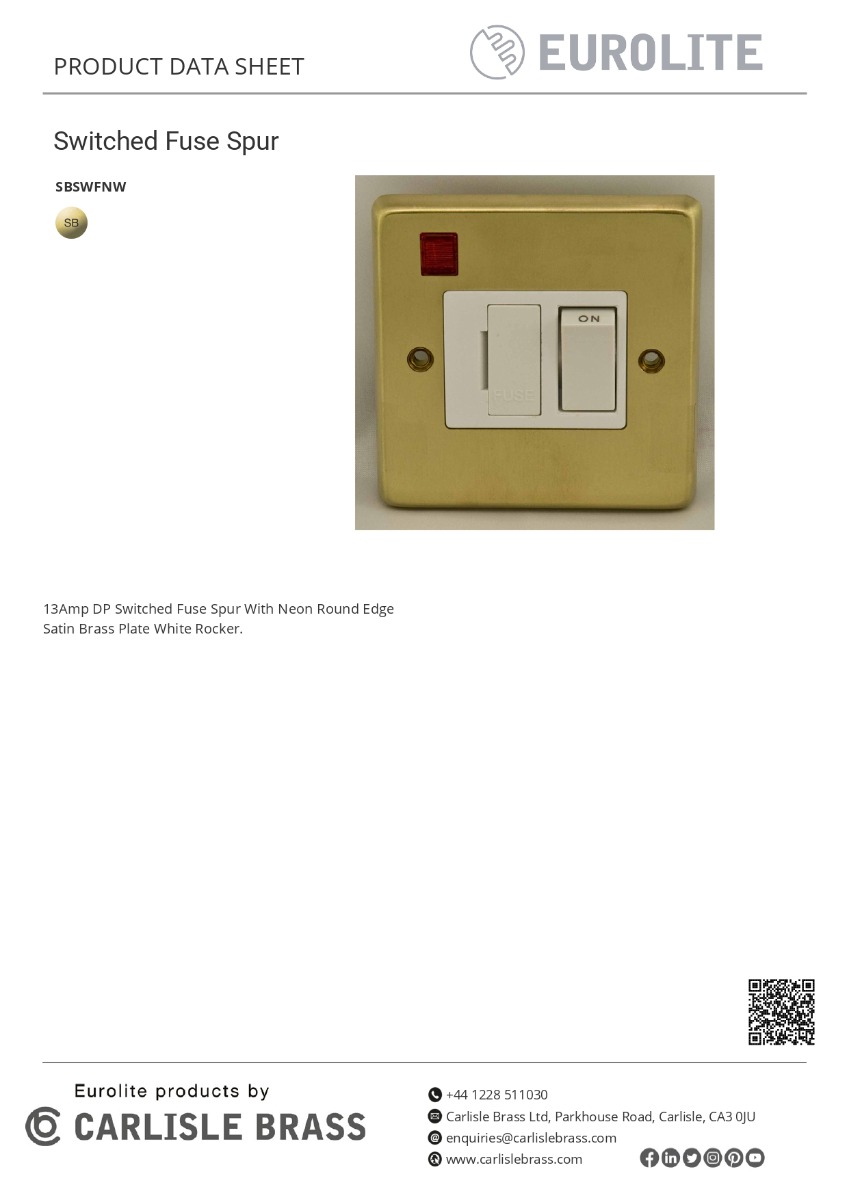 Eurolite Stainless steel Switched Fuse Spur - Satin Brass