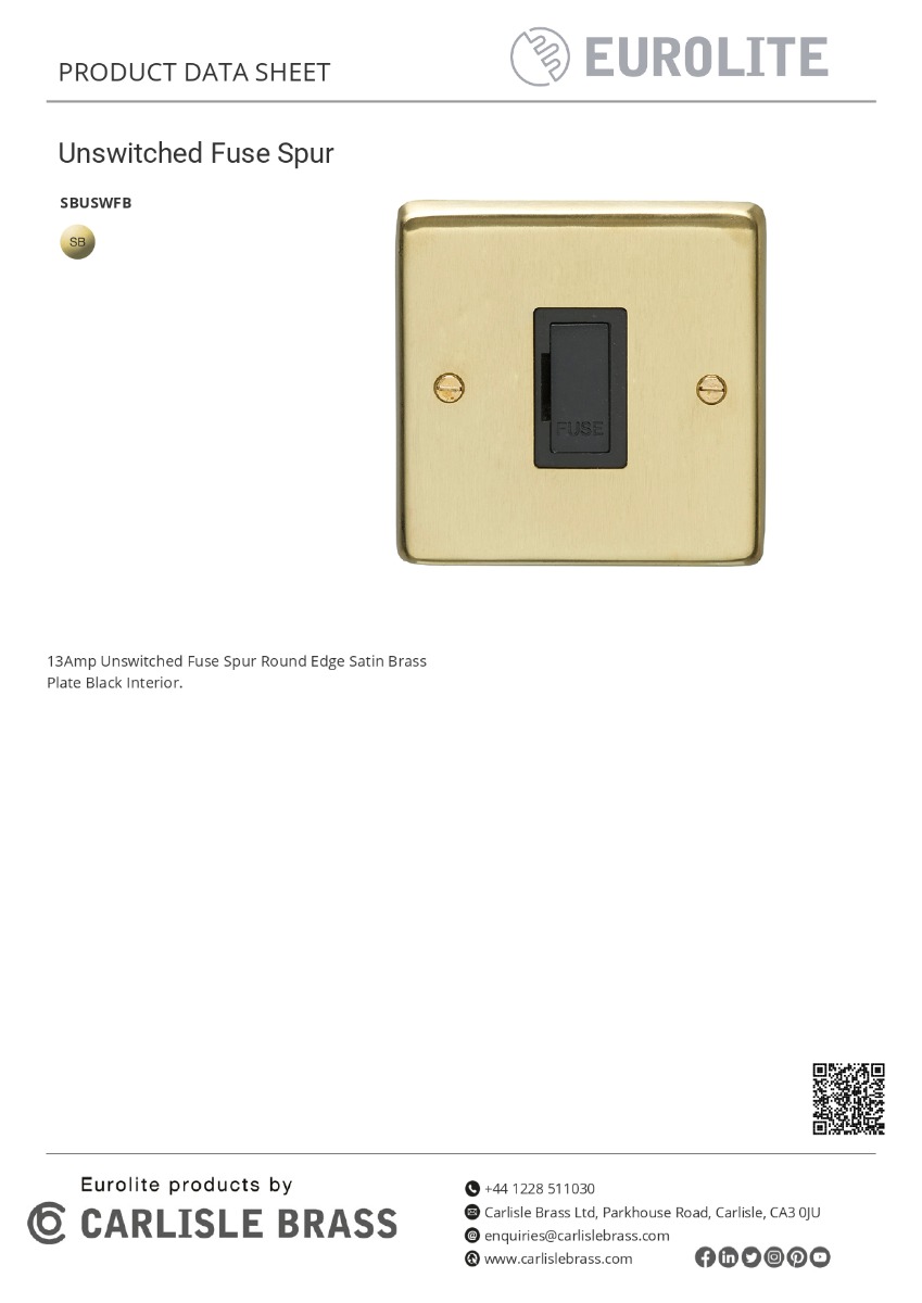 Eurolite Stainless steel Unswitched Fuse Spur - Satin Brass