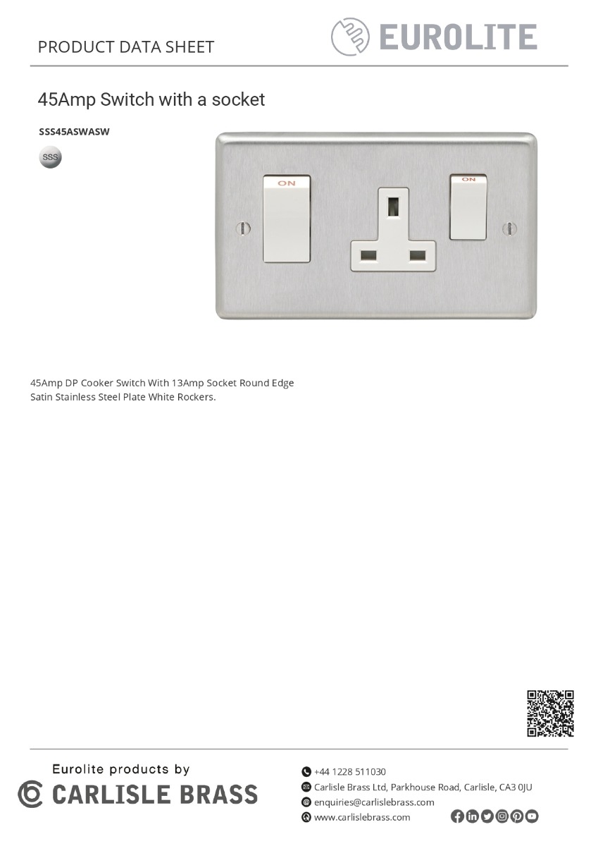 Eurolite Stainless steel 45Amp Switch With A Socket - Satin Stainless Steel