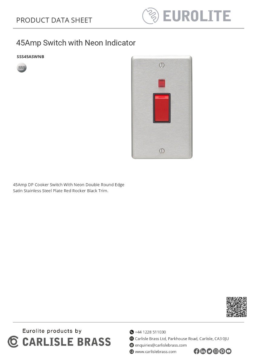 Eurolite Stainless steel 45Amp Switch With Neon Indicator - Satin Stainless Steel