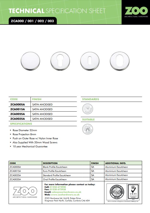 Zoo Hardware Contract Aluminium Euro Profile Escutcheon, Satin Aluminium
