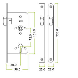 Zoo Hardware Vier 72Mm C/C Din Roller Latch (Square Or Radius Profile), Satin Stainless Steel