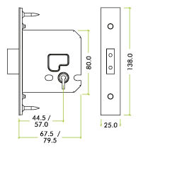 Zoo Hardware 3 Lever Dead Lock (67.5Mm Or 79.5Mm), Pvd Stainless Brass
