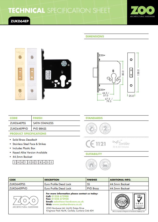 Zoo Hardware Euro Profile Deadlock