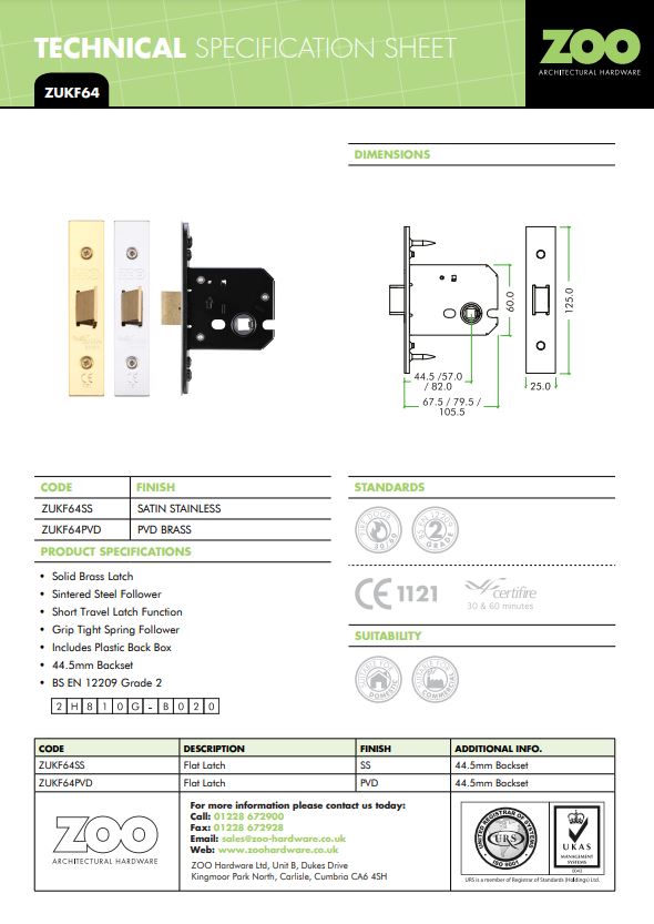 Zoo Hardware Flat Latch (67.5Mm, 79.5Mm Or 105.5Mm), Satin Stainless Steel