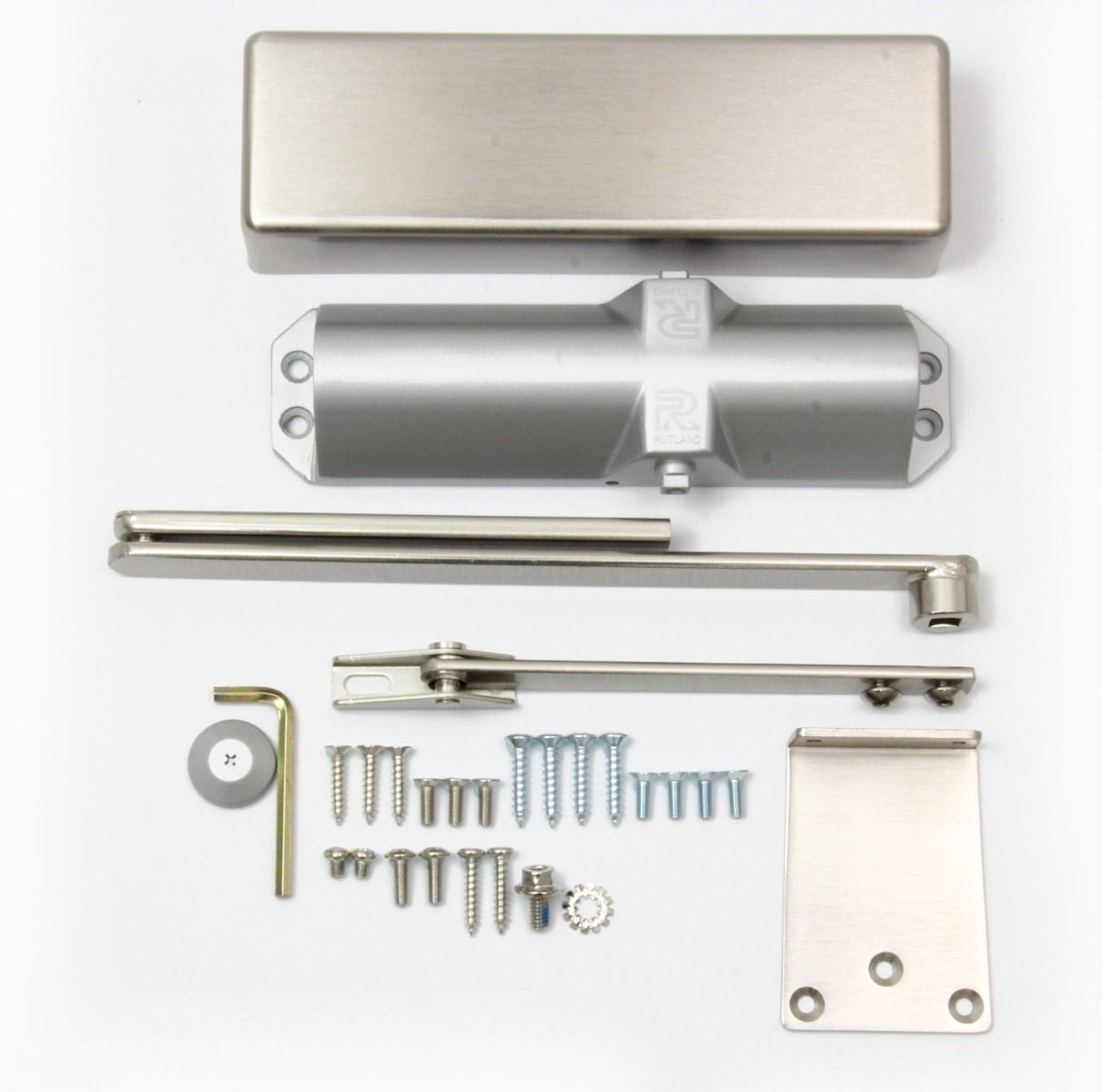 Rutland TS.3204 Door Closer c/w Cover, Flatbar Armset White