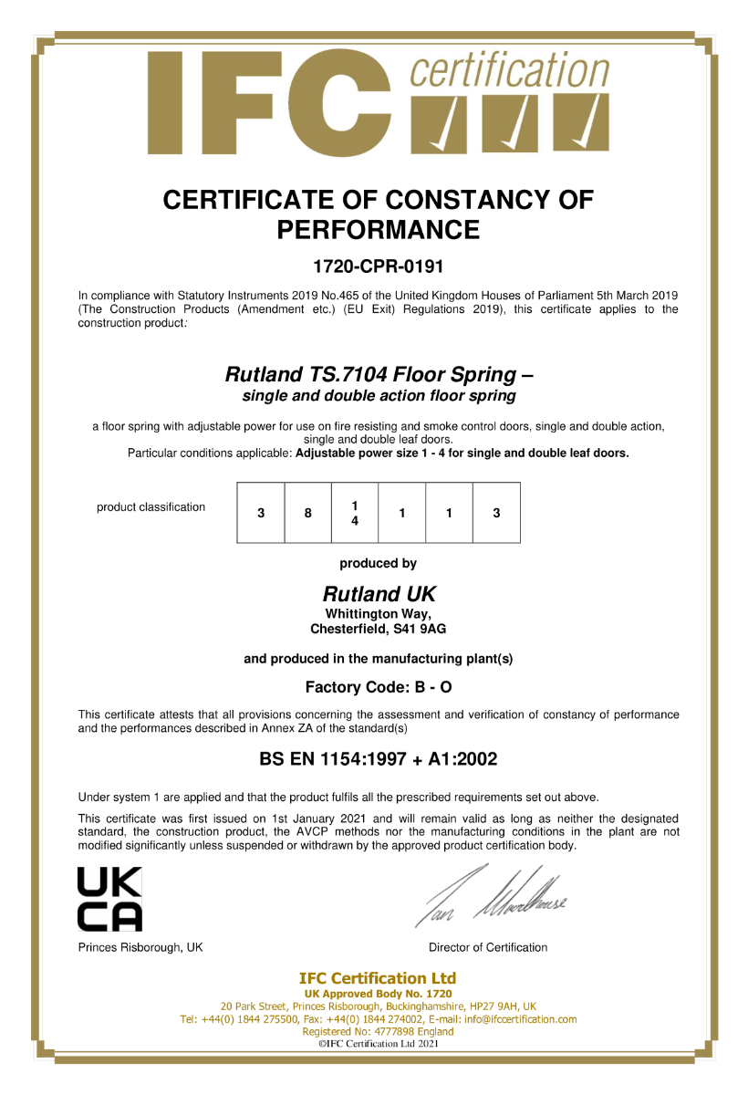 Rutland TS.7104NHO.DAX.SS Non Hold Open Floor Spring & Back Check c/w Cover Plate Satin Stainless Steel