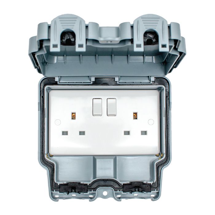 Eurolite Wp4100 13A 2 Gang Lockable Weatherproof Outdoor Switched Socket Double Pole Ip66