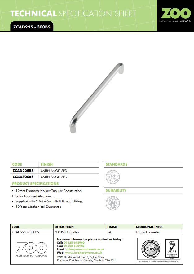Zoo Hardware Contract Aluminium D Pull Handle (19Mm Bar Diameter), Satin Aluminium