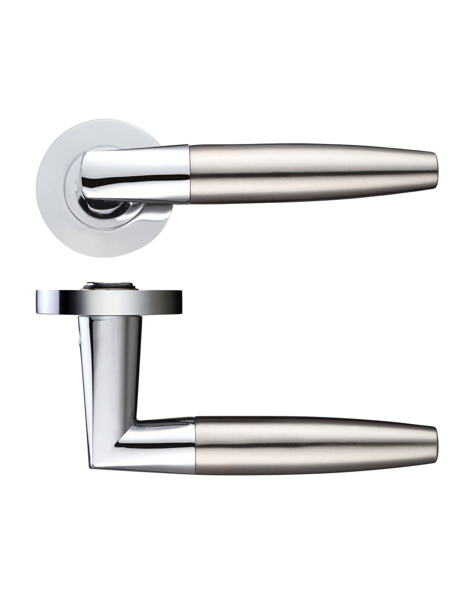 Zoo Hardware Stanza Atlanta Lever On Round Rose, Dual Finish Polished Chrome & Satin Nickel (Sold In Pairs)