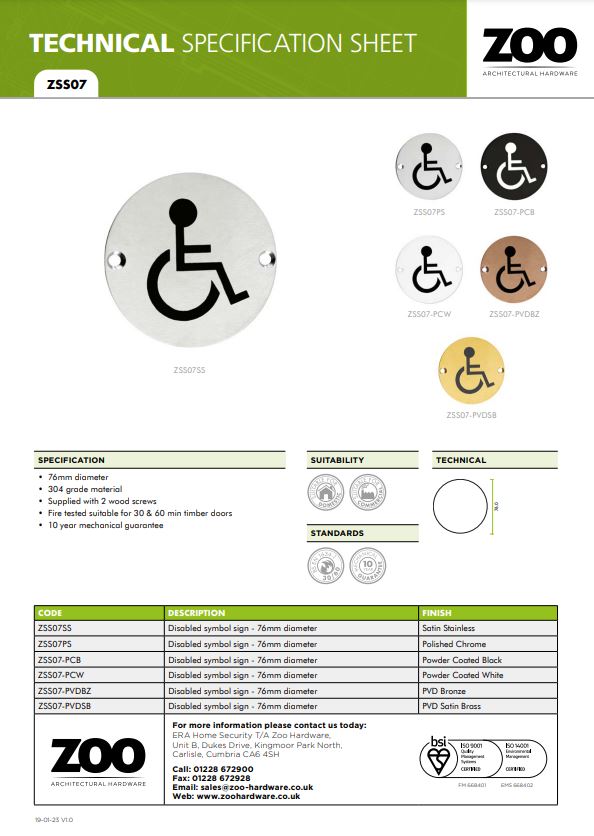 Zoo Hardware Zss Door Sign - Disabled Facilities Symbol, Satin Stainless Steel