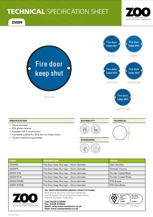 Zoo Hardware Zss Door Sign - Fire Door Keep Shut, Satin Stainless Steel