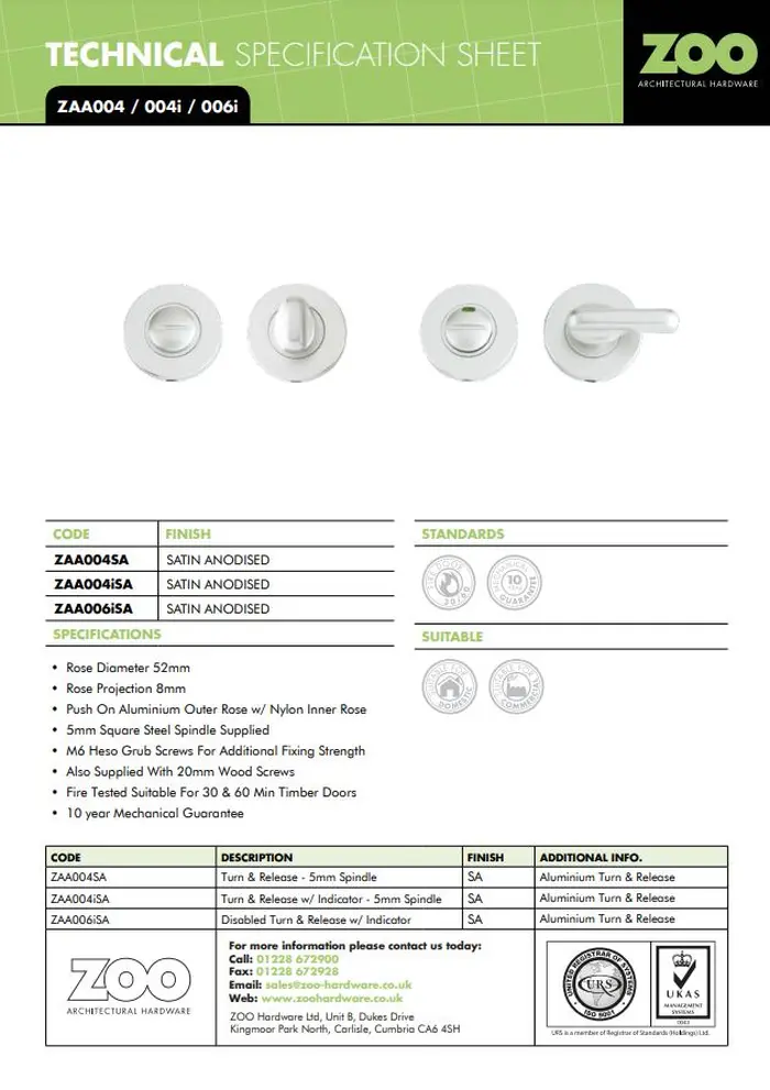 Zoo Hardware Architectural Aluminium Turn & Release With Indicator, Satin Aluminium