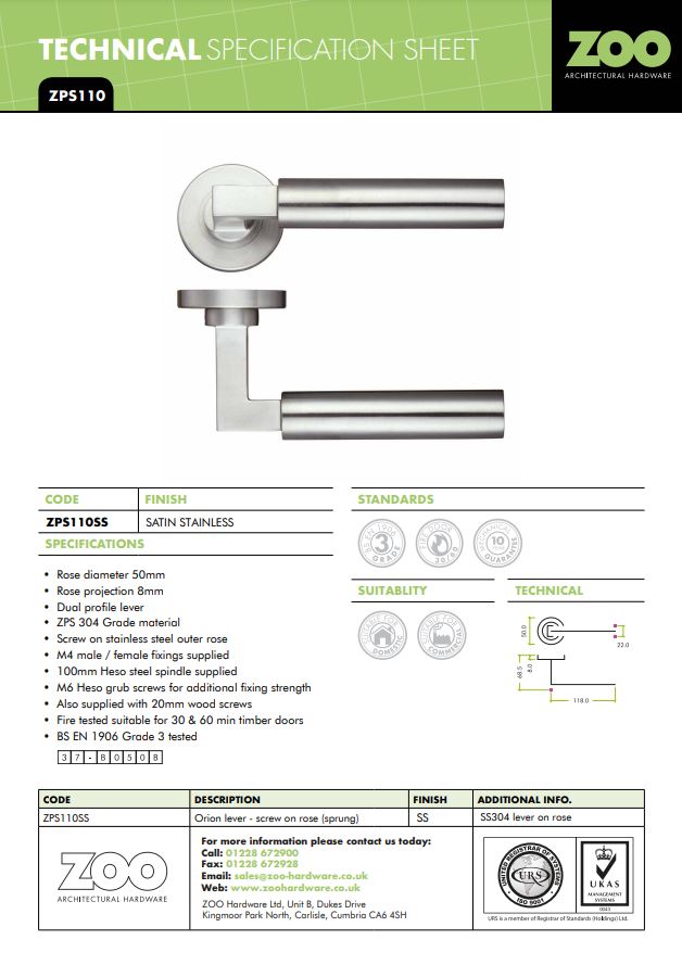 Zoo Hardware Zps Orion Lever On Round Rose, Satin Stainless Steel (Sold In Pairs)