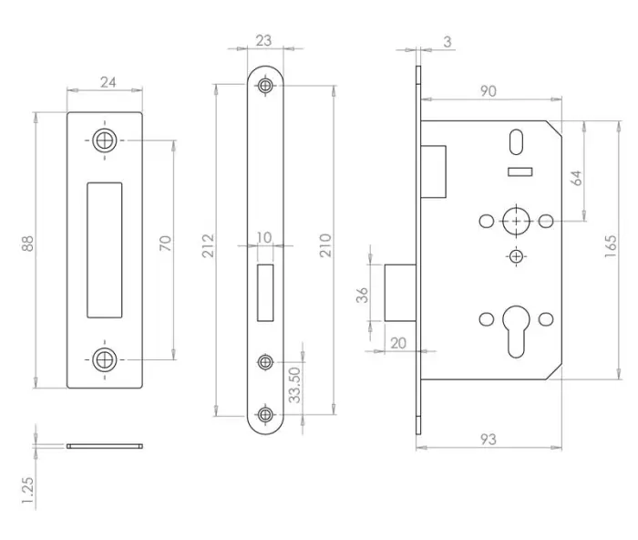 Architectural 72mm Din Deadlocks